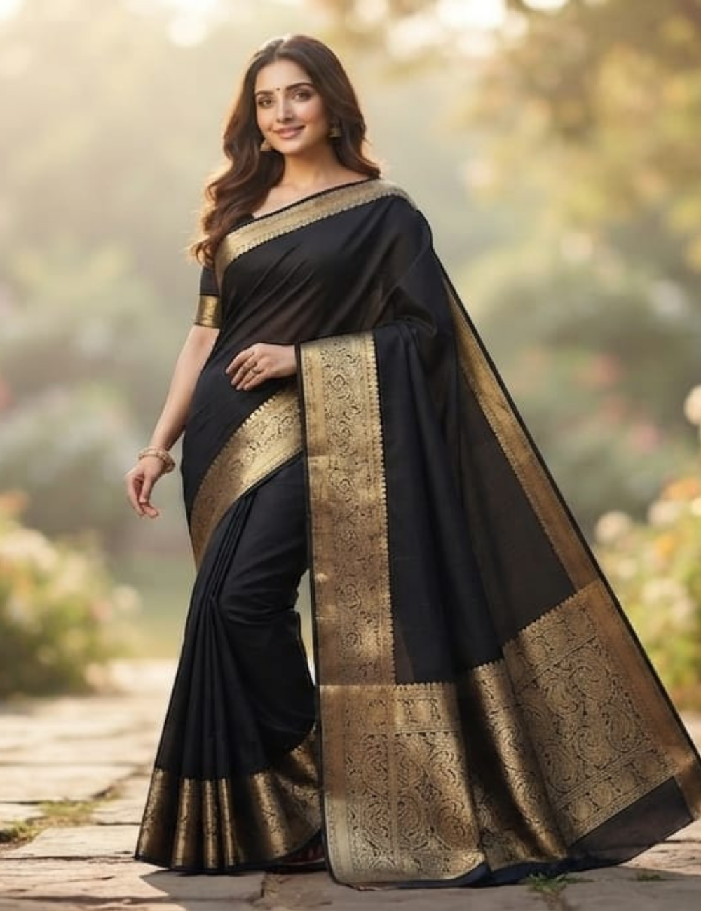 Classic Black Zari Woven Sari with Intricate Border