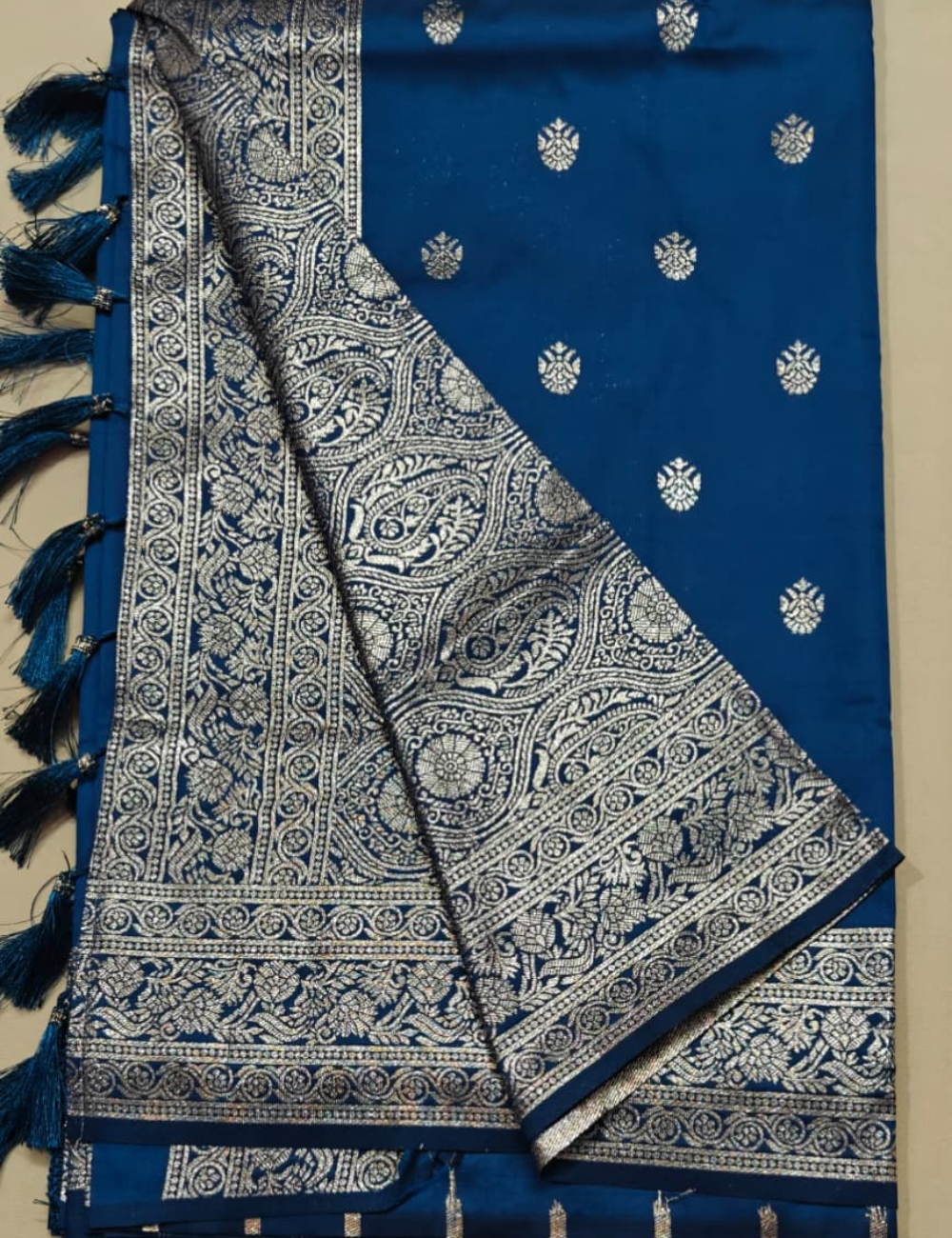 Dark Blue and Golden Zari Elephant Motif Sari