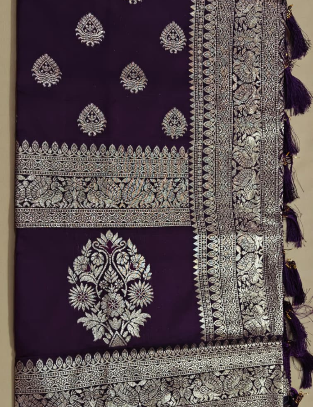 Deep Purple and Golden Zari Woven Sari