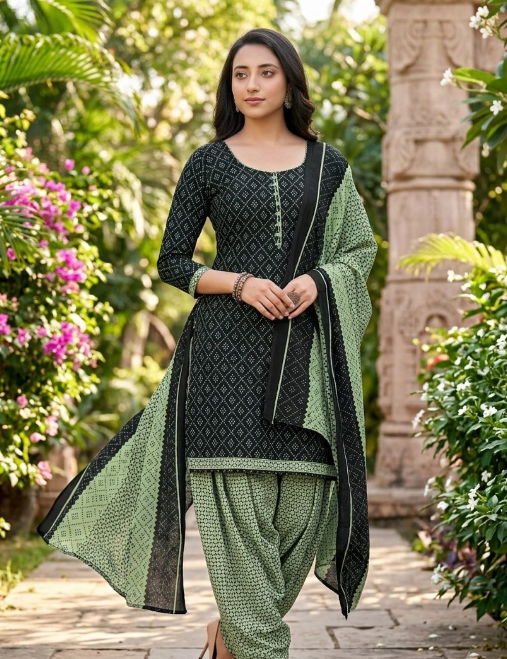 Elegant Black & Sage Patiala Kurta Suit