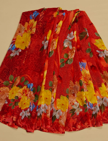 Deep Red base with Vibrant Multicolor Floral Prints Saree