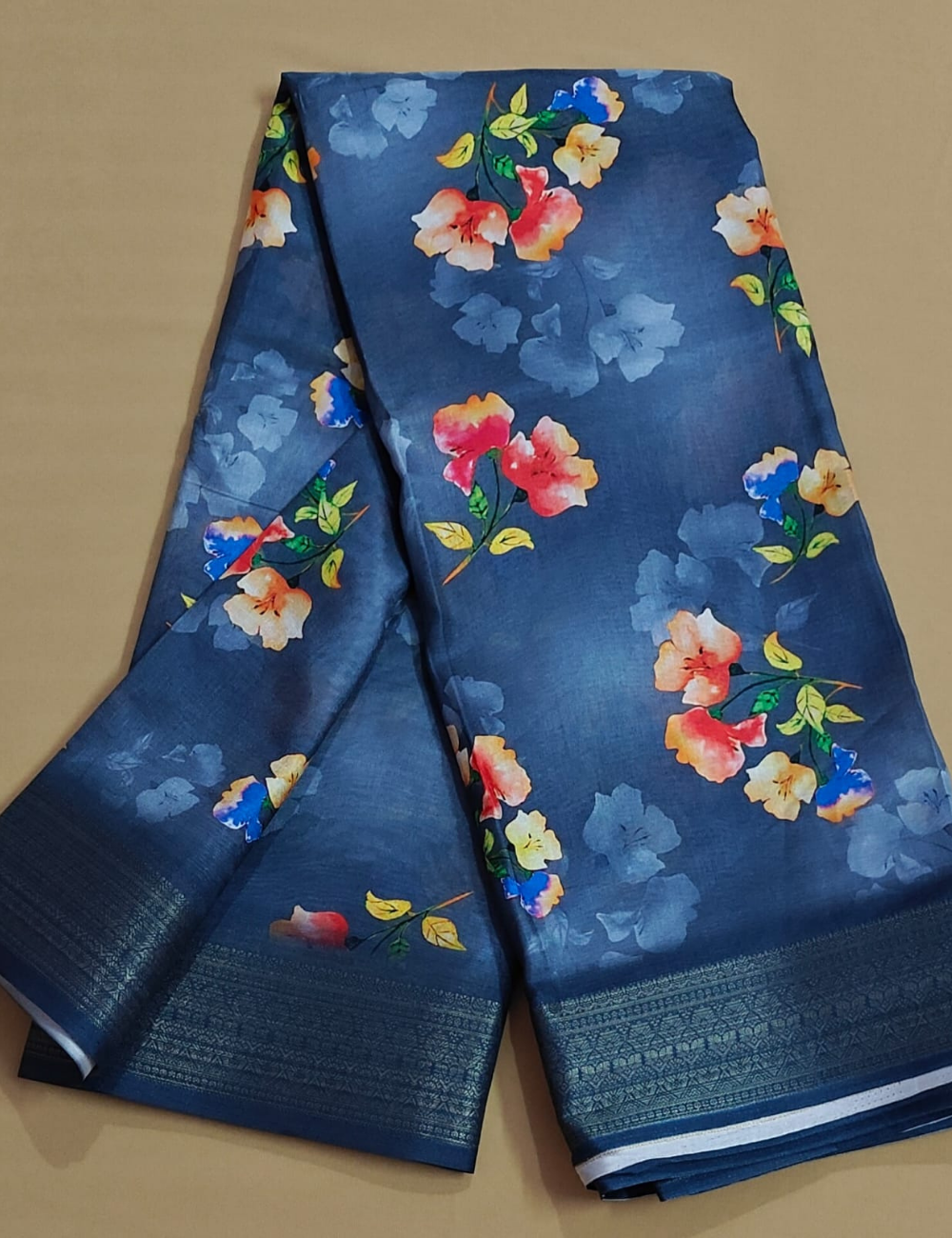 Midnight Blue Floral Printed Saree