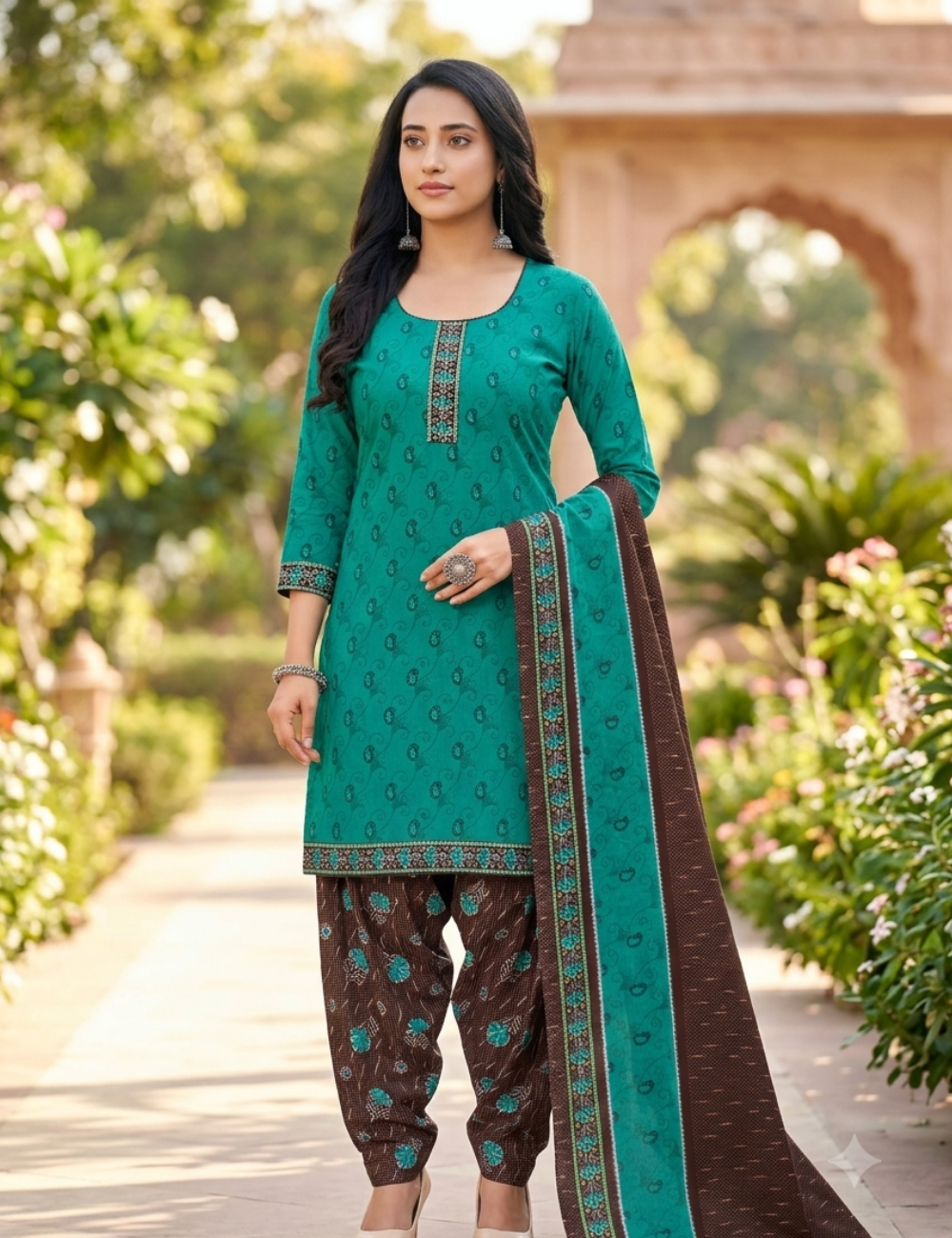 Elegant Teal & Coffee Brown Patiala Kurta Set with Dupatta
