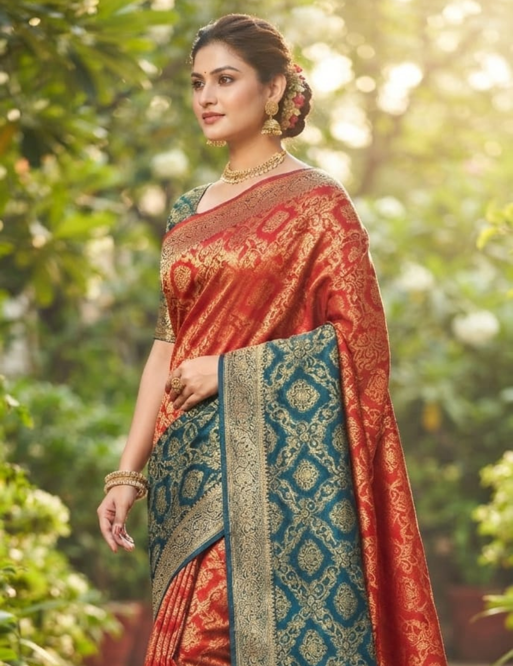 Tri-Tone Gradient Zari Brocade Sari