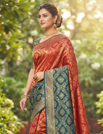 Tri-Tone Gradient Zari Brocade Sari