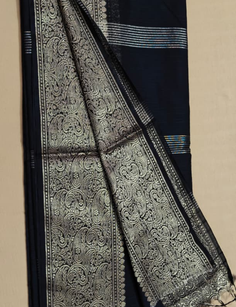 Classic Black Zari Woven Sari with Intricate Border