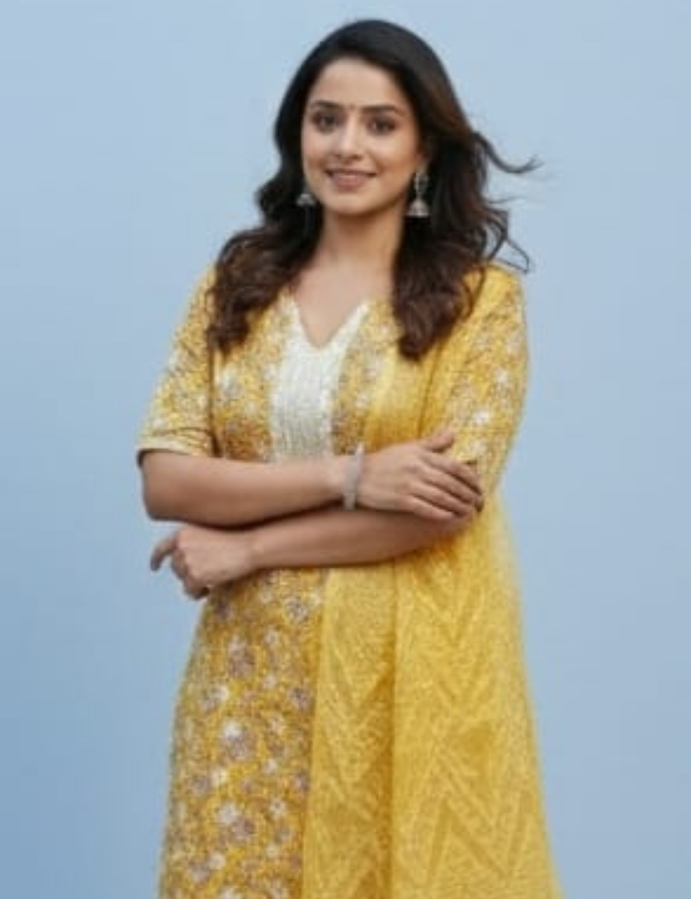 Mustard Yellow Floral Printed Kurta Set with Dupatta