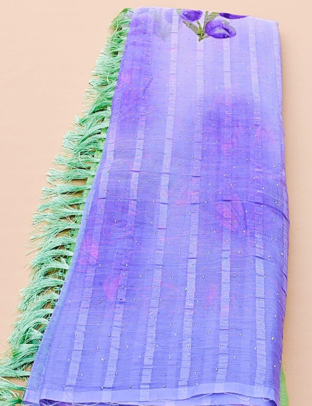 Graceful Lavender Saree with Contrast Green Floral Pallu