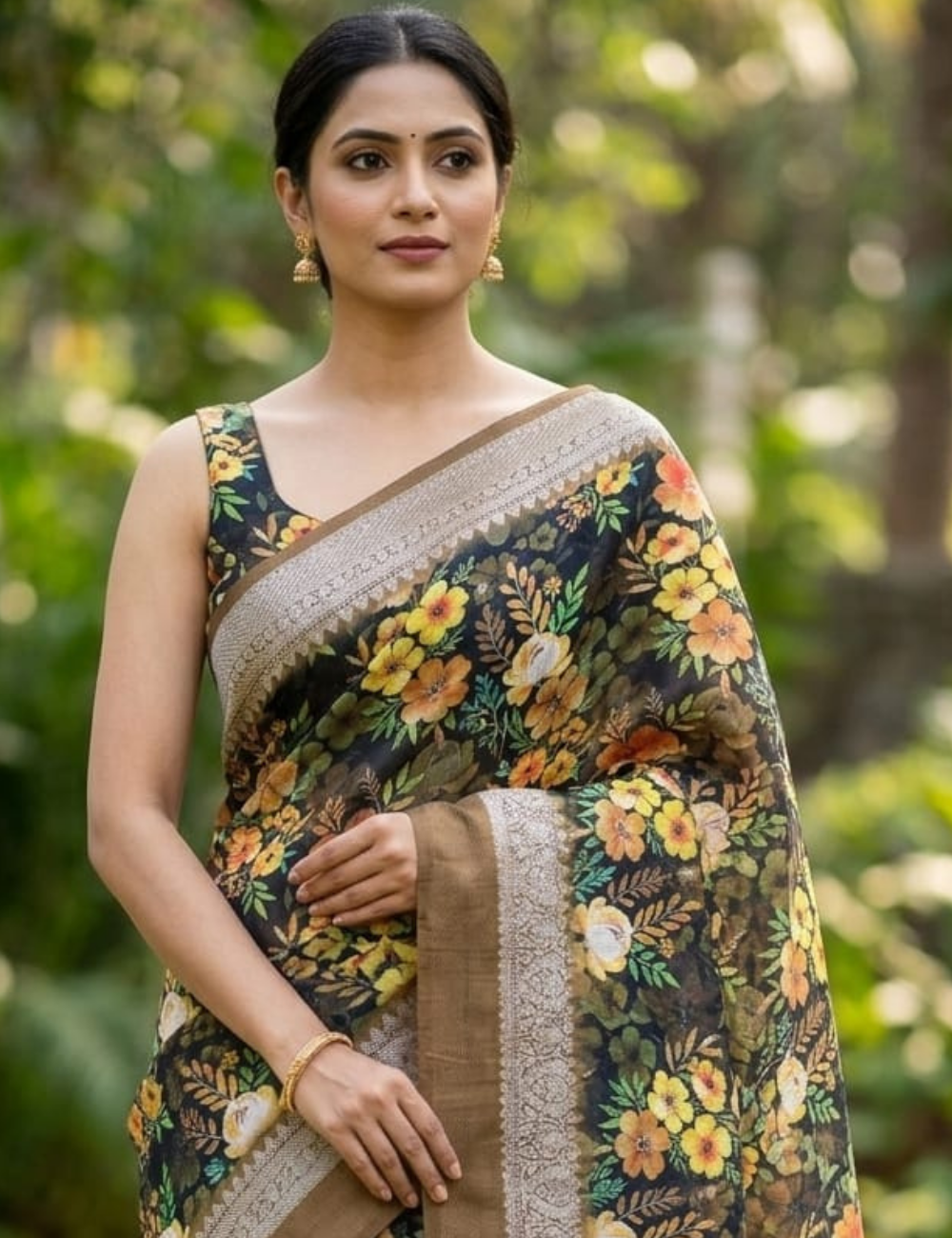 Midnight Floral Soft Silk Saree