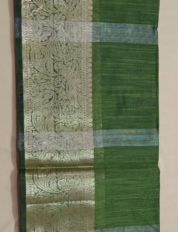 Elegant Forest Green Zari Woven Sari with Paisley Border