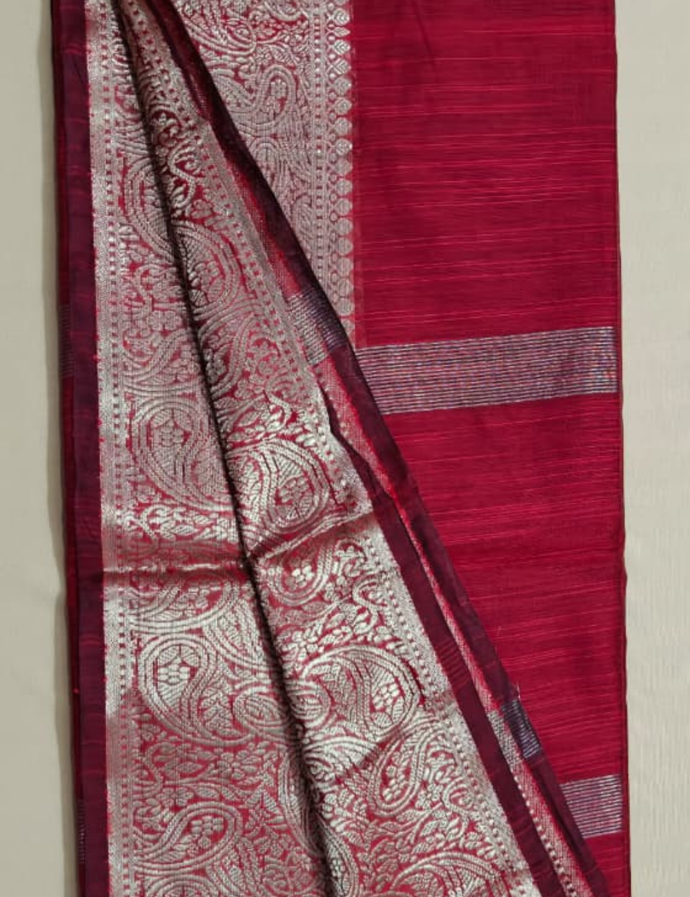 Elegant Crimson Red Zari Woven Sari with Paisley Border