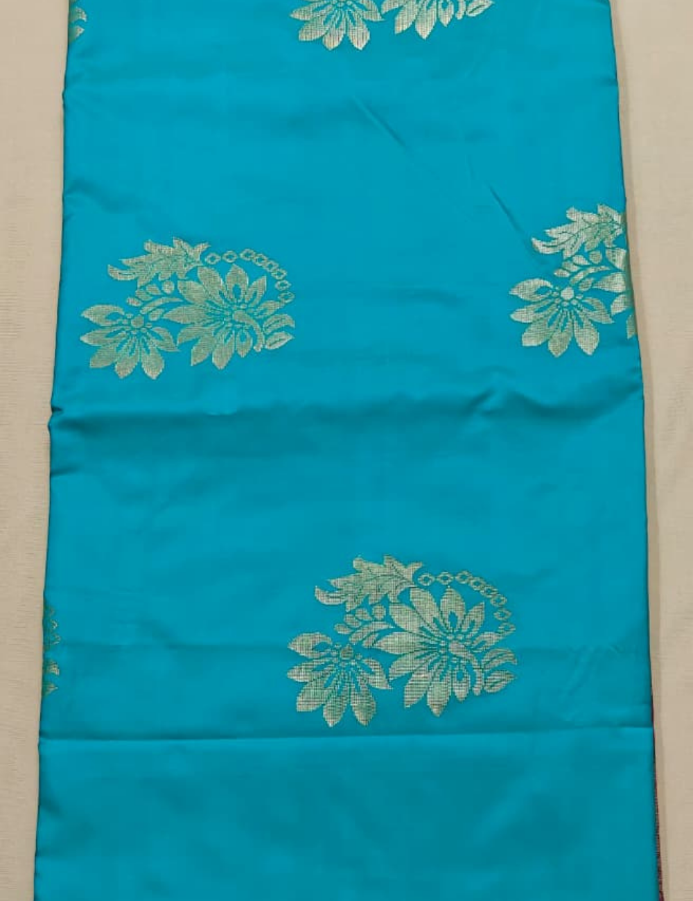 Turquoise Blue Sari with Purple Contrast Floral Pallu