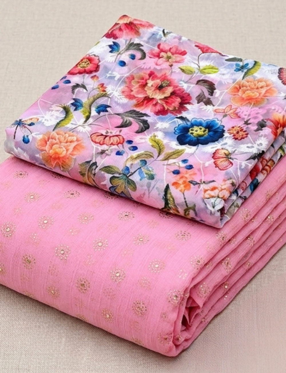 Charming Pink Saree with Floral Designer Blouse