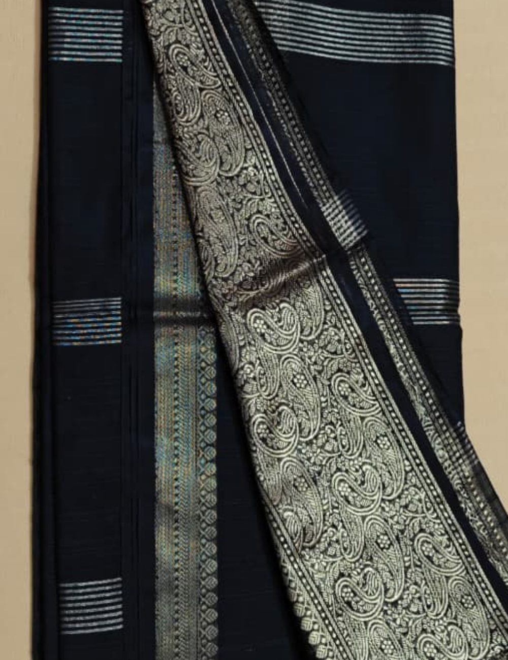 Classic Black Zari Woven Sari with Intricate Border