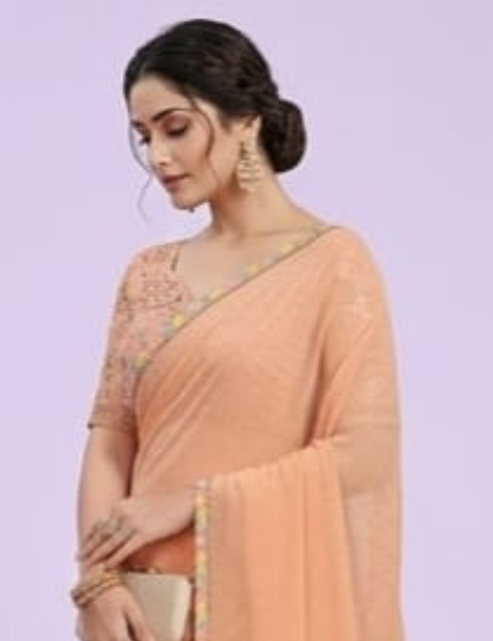 Peach Embroidered Designer Saree with Colorful Border