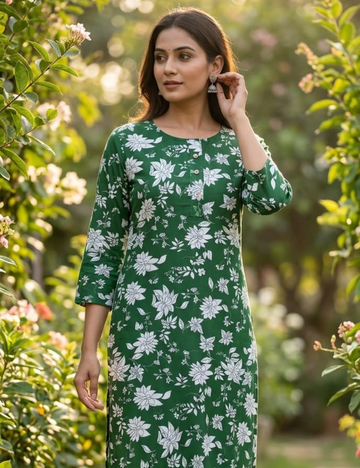 Elegant Green Floral Printed Cotton Kurta Set