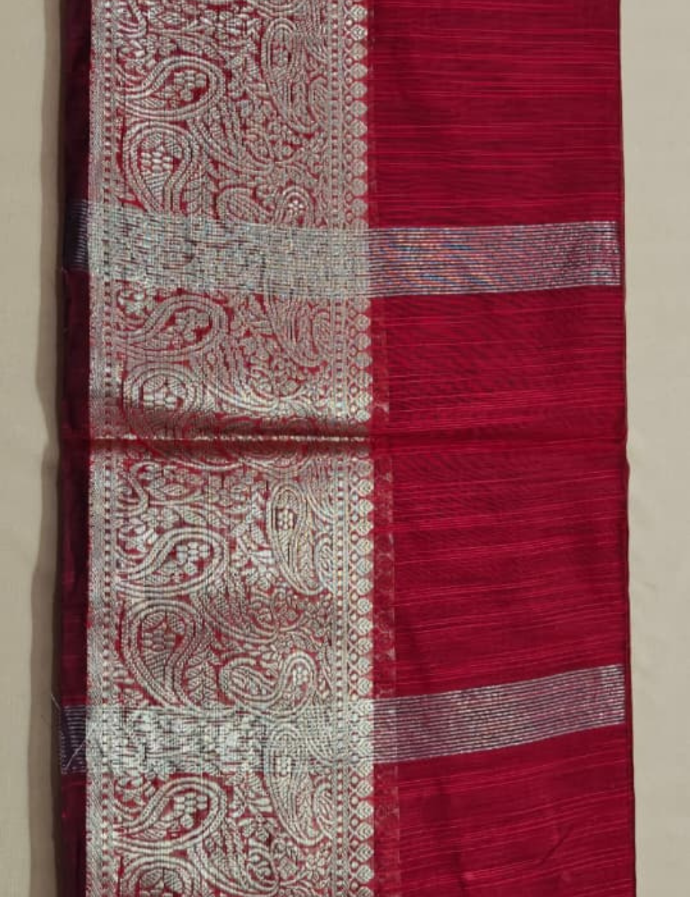 Elegant Crimson Red Zari Woven Sari with Paisley Border