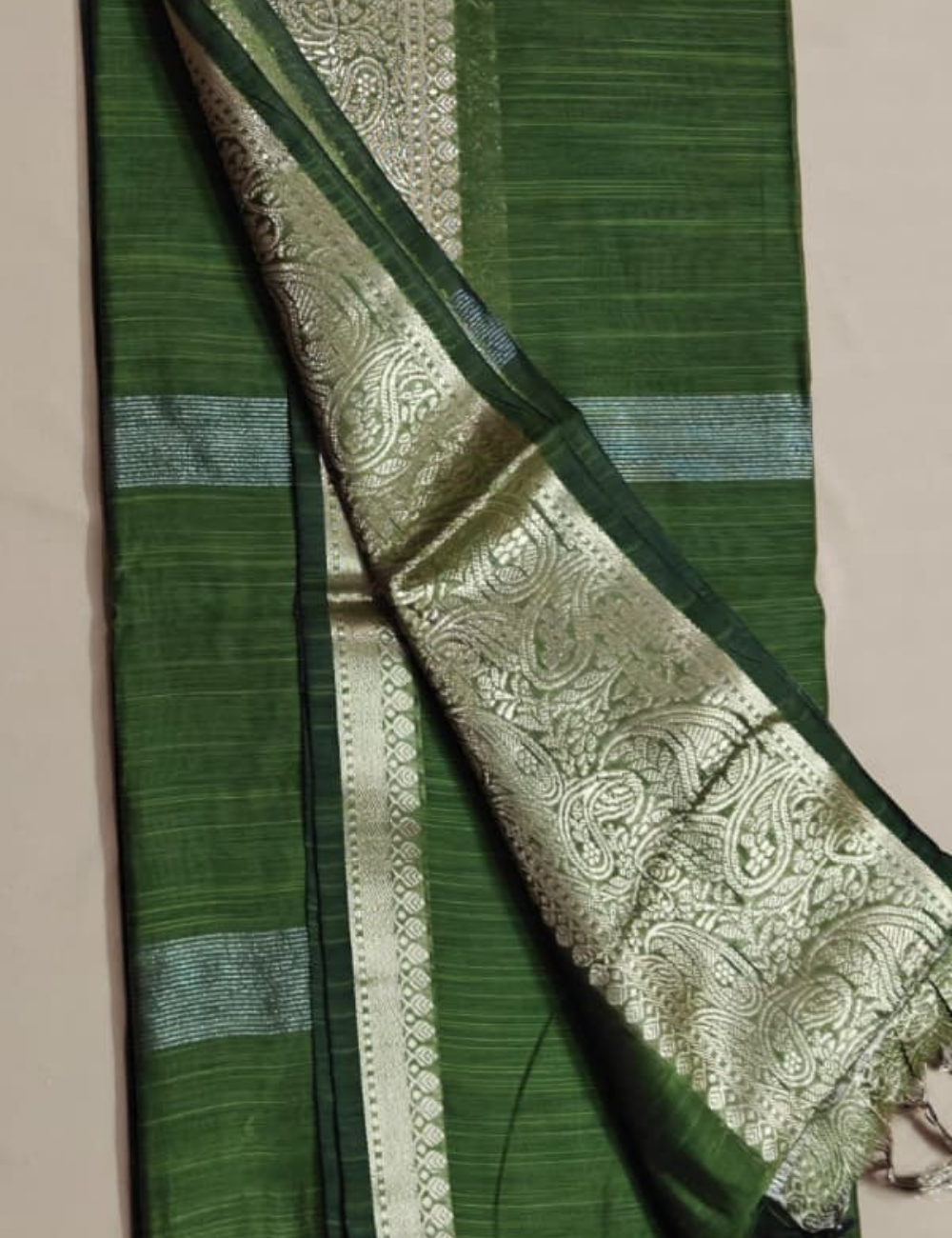 Elegant Forest Green Zari Woven Sari with Paisley Border