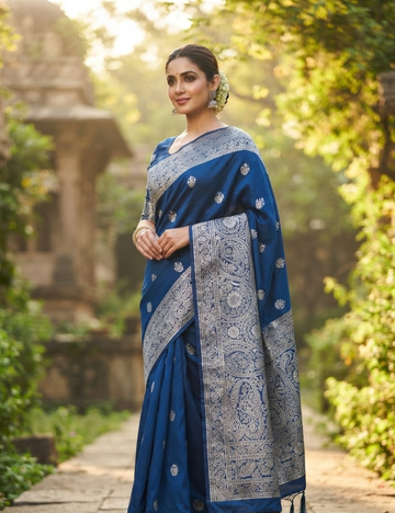 Dark Blue and Golden Zari Elephant Motif Sari