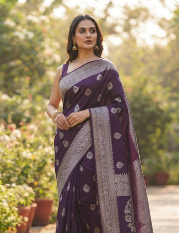 Deep Purple and Golden Zari Woven Sari