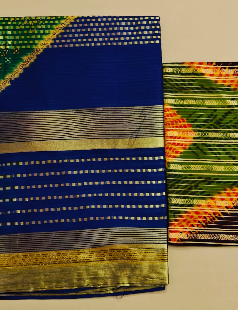 Vibrant Royal Blue and Orange Silk Saree