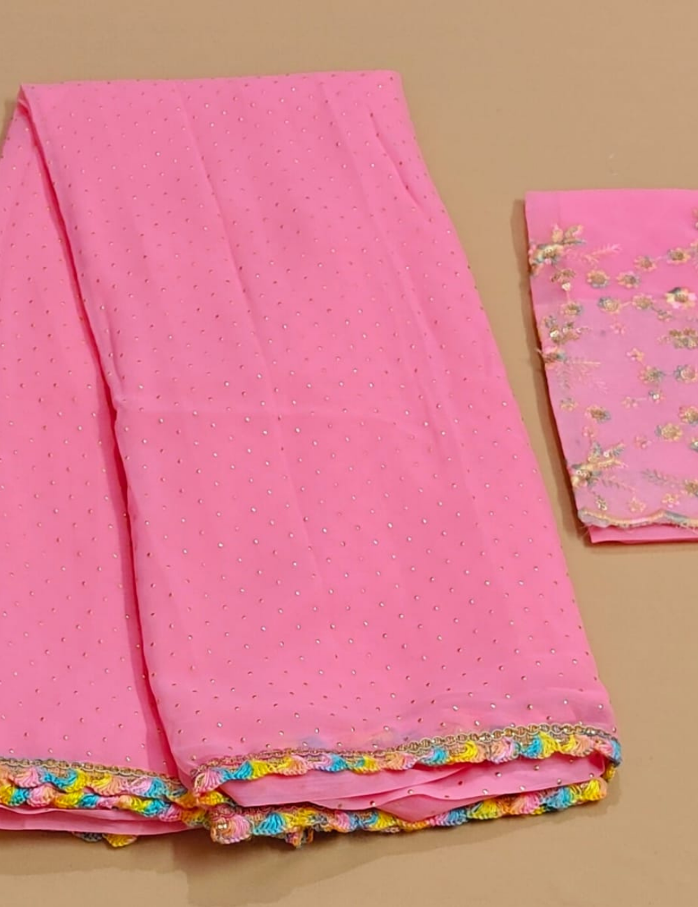 Elegant Baby Pink Saree with Embroidered Blouse