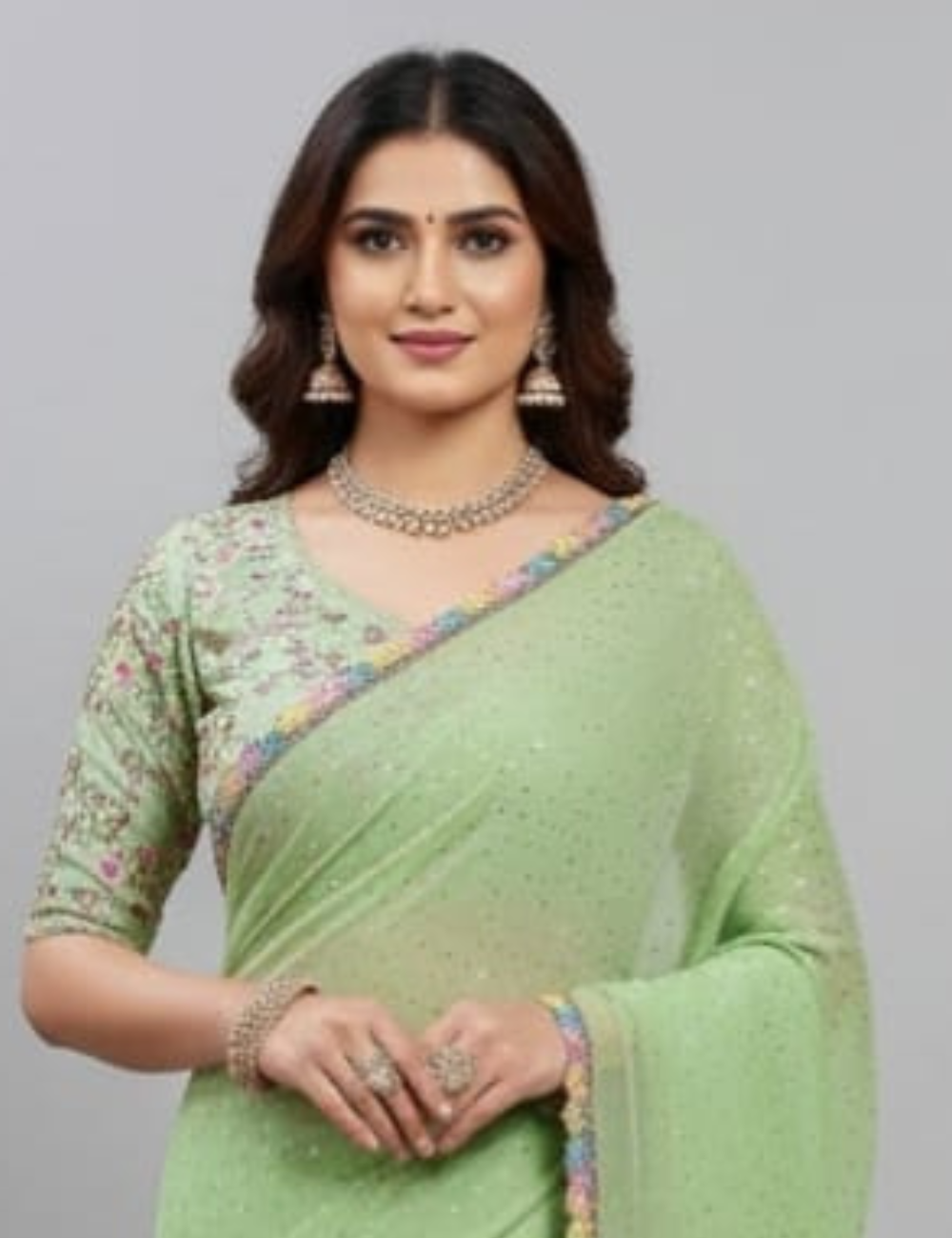 Elegant Pastel Green Embroidered Saree