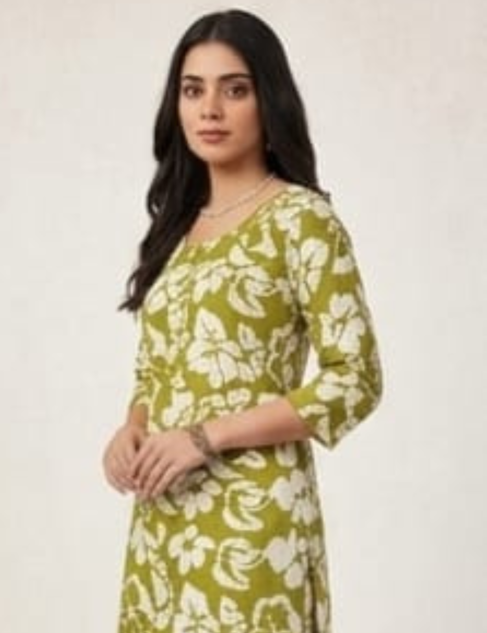 Elegant Olive Green Floral Kurta Set