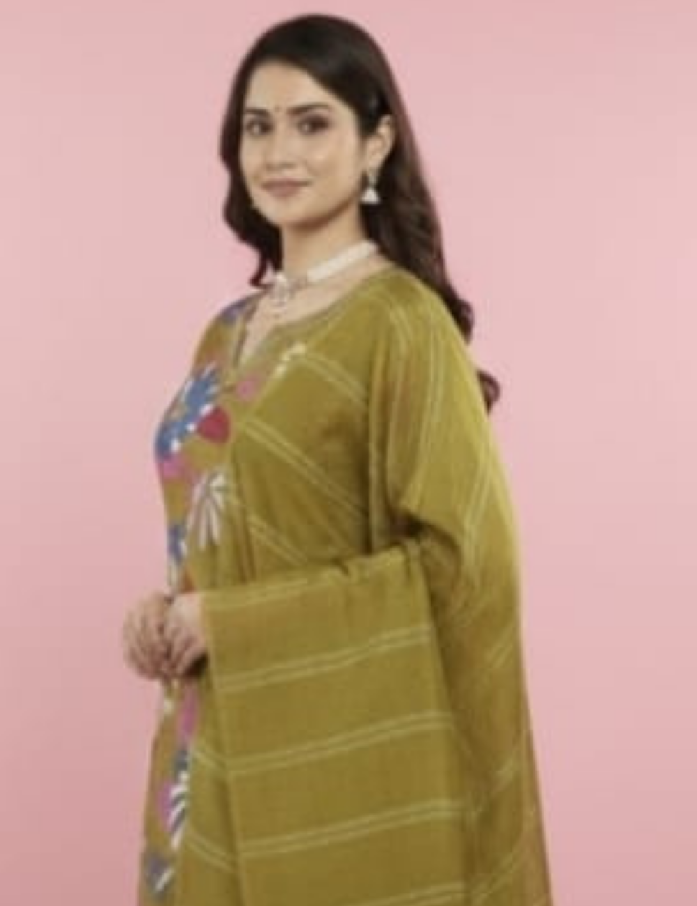 Olive Green Floral Printed Kurta Set with Elegant Dupatta