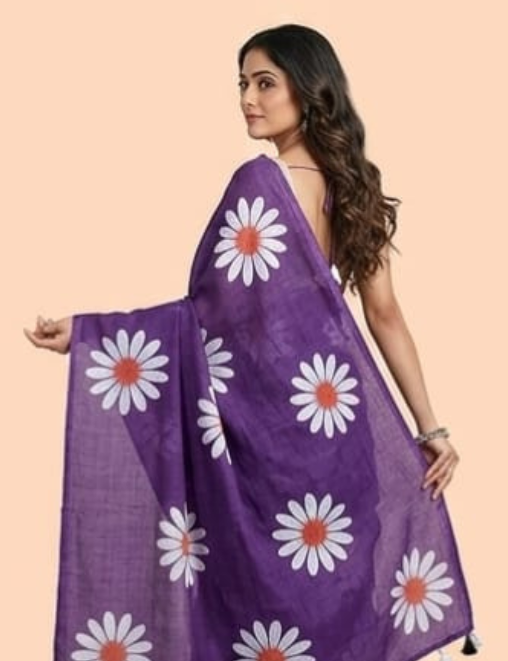 Purple Floral Printed Fancy Cotton Saree