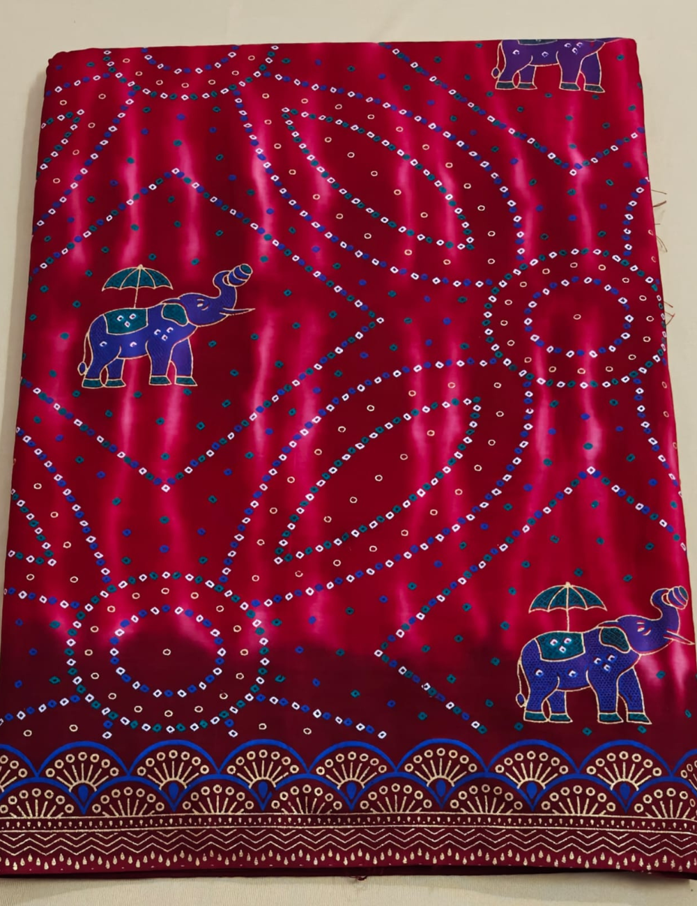 Magenta Elephant Bandhani Cotton Saree