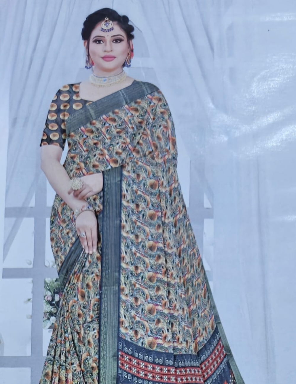 Ocean Wave Designer Printed Saree with Elegant Border