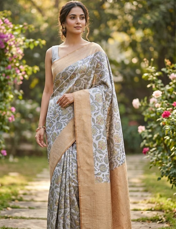 Golden Bloom Floral Tissue Silk Saree
