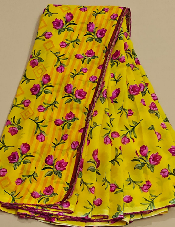Vibrant Yellow Floral Printed Lightweight Saree with Elegant Border