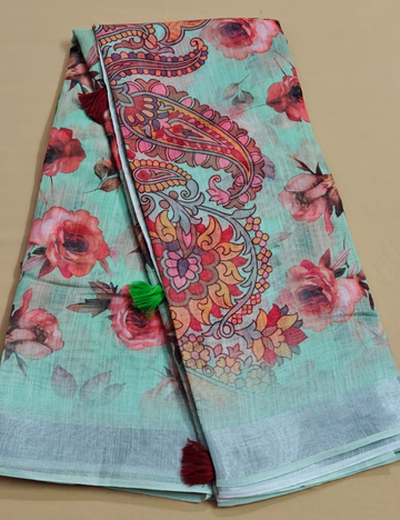 Elegant Floral Paisley Printed Saree with Tassel Design