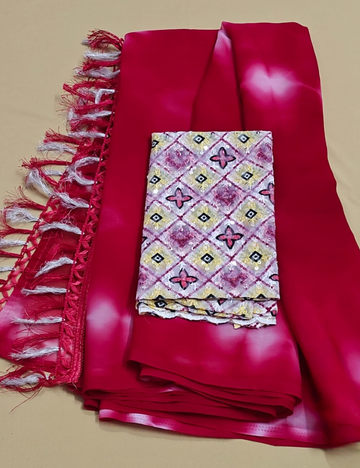 Vibrant Pink Tie-Dye Saree with Designer Blouse