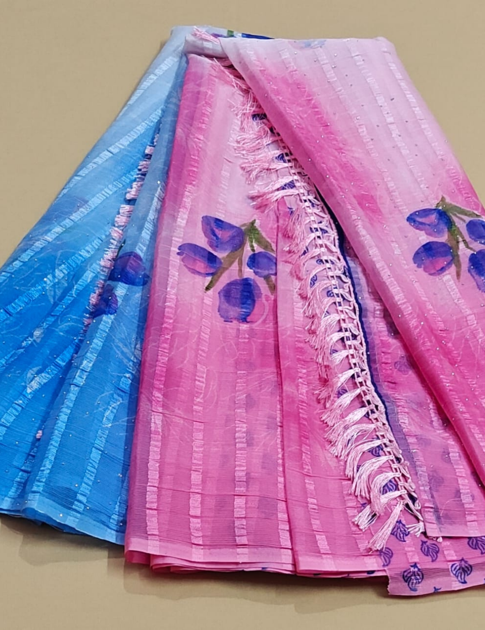 Graceful Lavender Saree with Contrast Green Floral Pallu