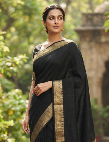 Classic Black Zari Woven Sari with Intricate Border