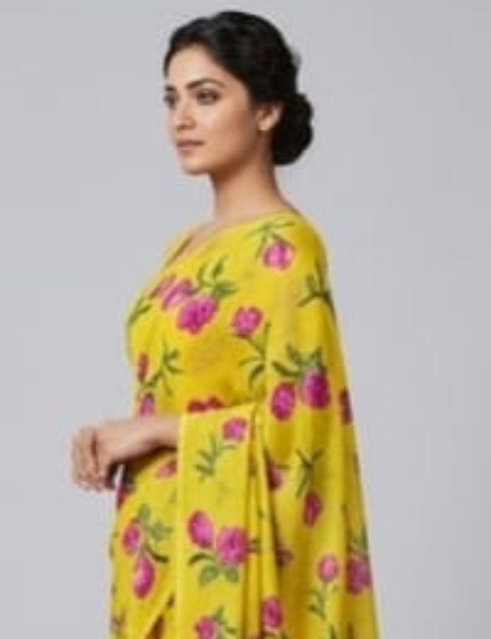 Vibrant Yellow Floral Printed Lightweight Saree with Elegant Border