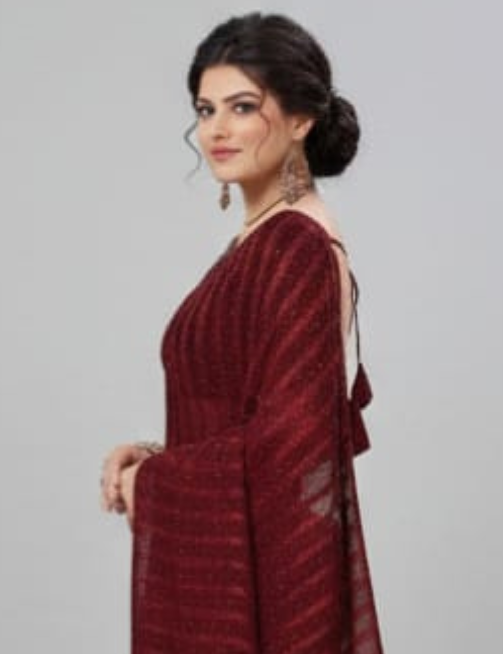 Magenta Embroidered Saree with Tassel Border