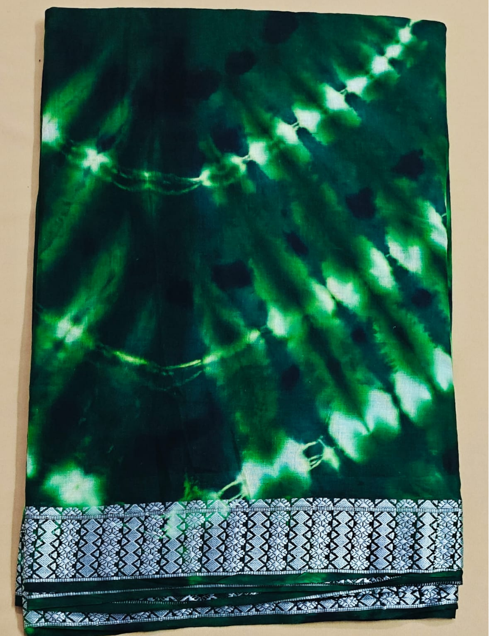 Emerald Green Tie-Dye Soft Cotton Sari