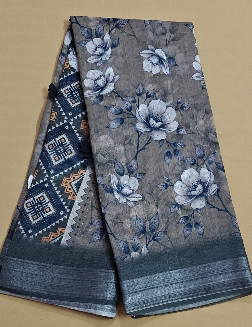 Elegant Floral Digital Print Fancy Cotton Saree