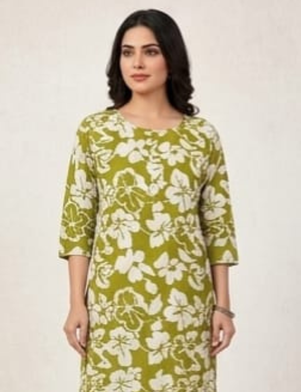 Elegant Olive Green Floral Kurta Set