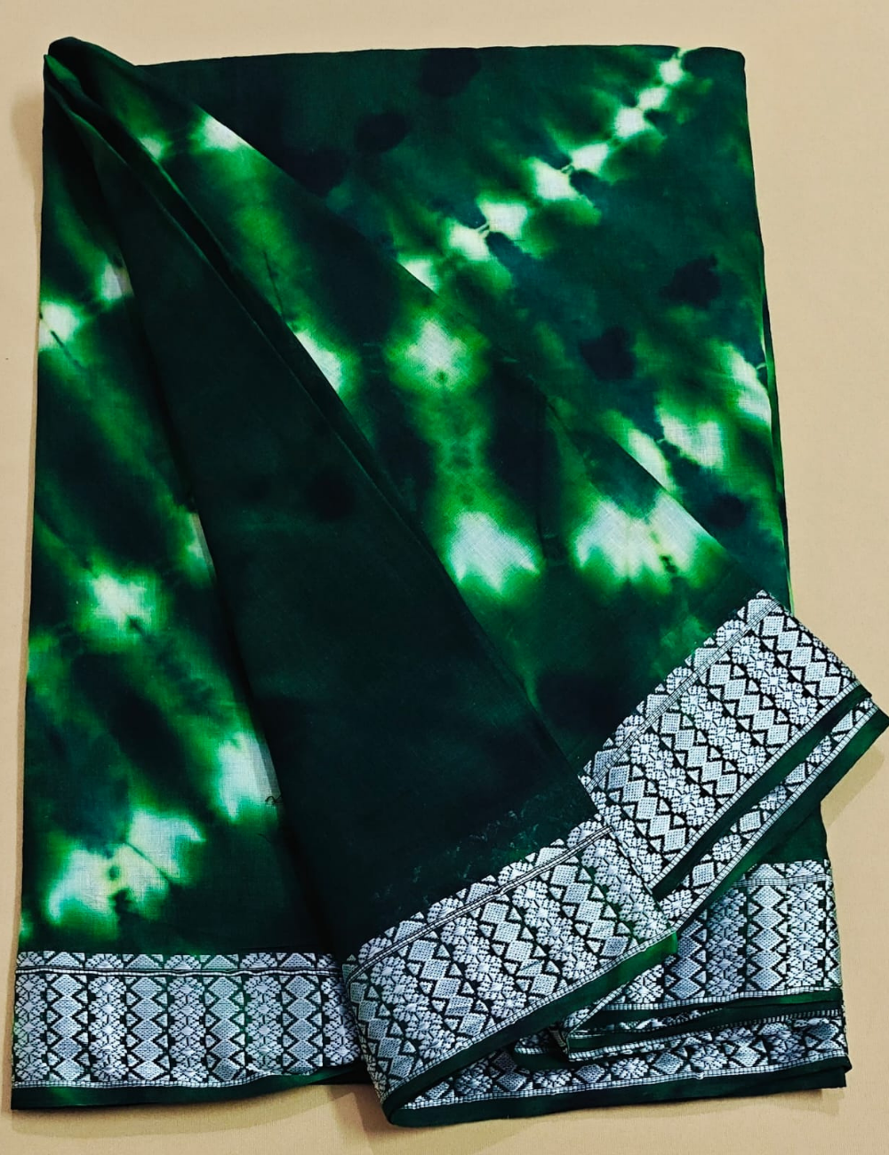 Emerald Green Tie-Dye Soft Cotton Saree