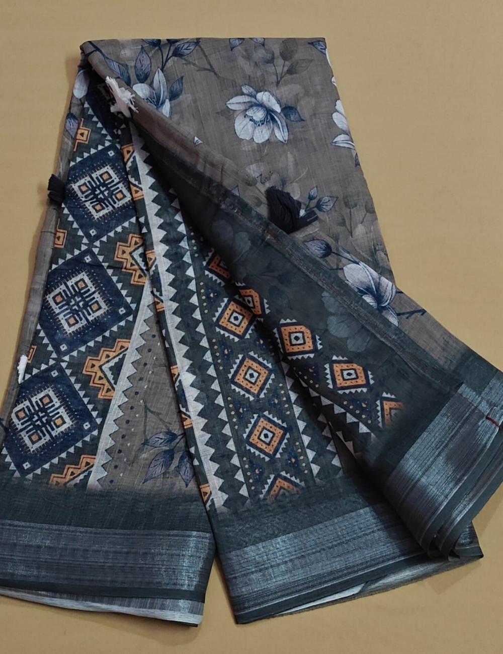 Elegant Floral Digital Print Fancy Cotton Saree