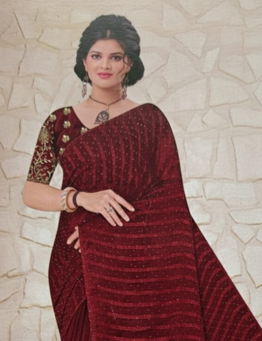Magenta Embroidered Saree with Tassel Border