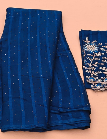 Elegant Navy Blue Saree with Embellished Floral Border