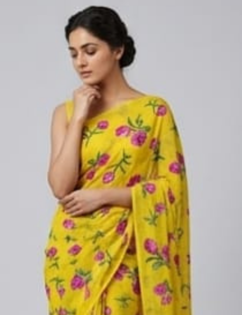 Vibrant Yellow Floral Printed Lightweight Saree with Elegant Border