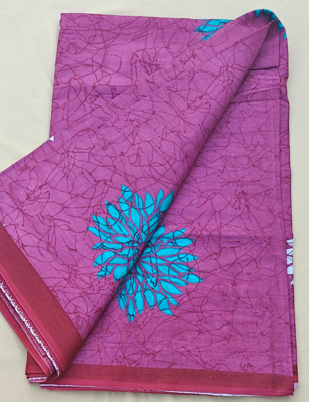 Rose Pink Floral Print Cotton Saree