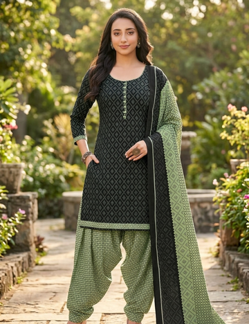 Elegant Black & Sage Patiala Kurta Suit